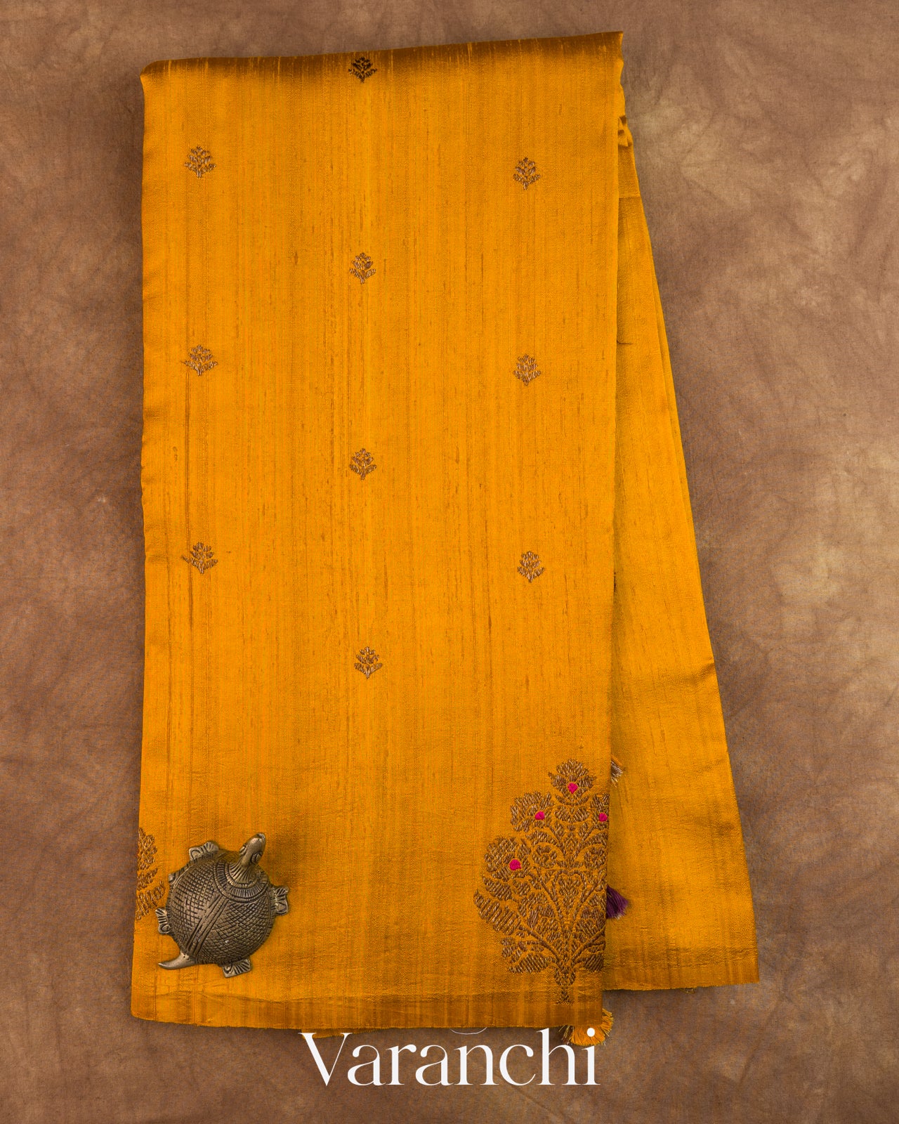 Golden Yellow Borderless Pure Raw Silk Handloom Saree — Full Saree