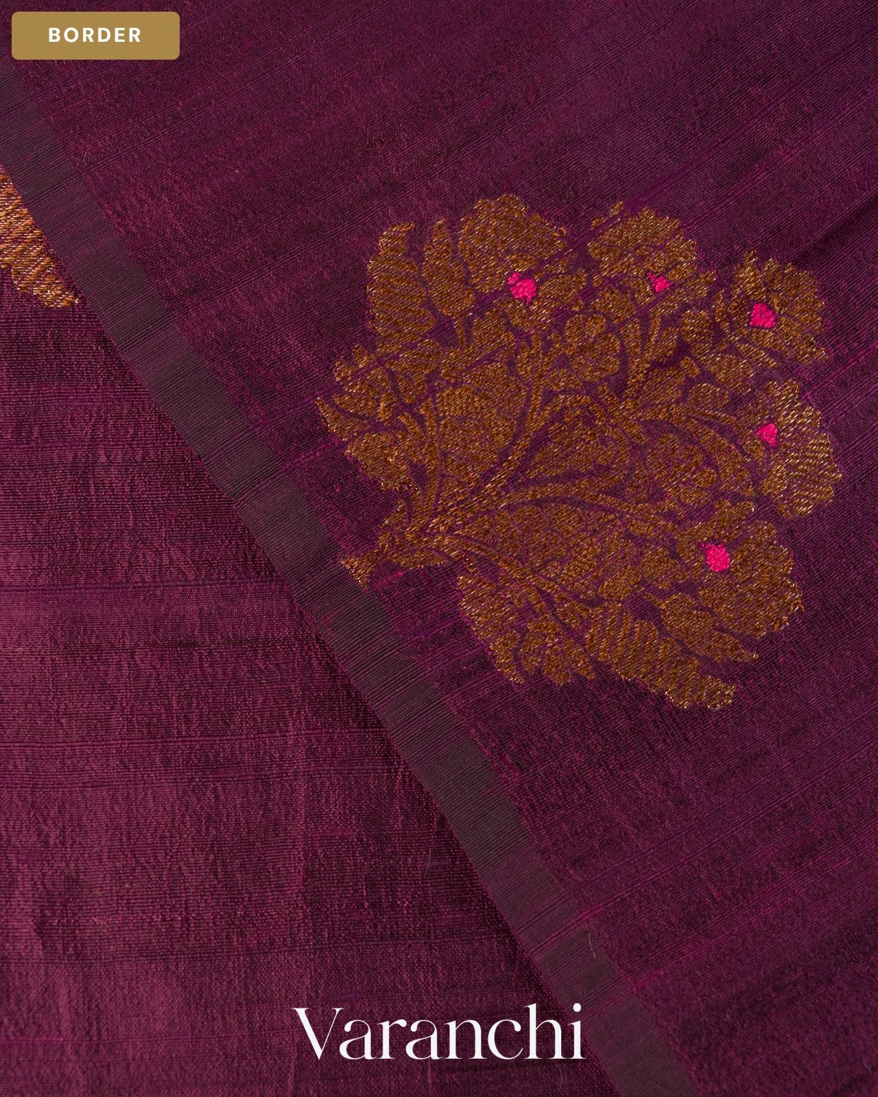Deep Wine Borderless Pure Raw Silk Handloom Saree — Border