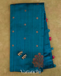 Royal Blue Borderless Pure Raw Silk Handloom Saree — Full Saree