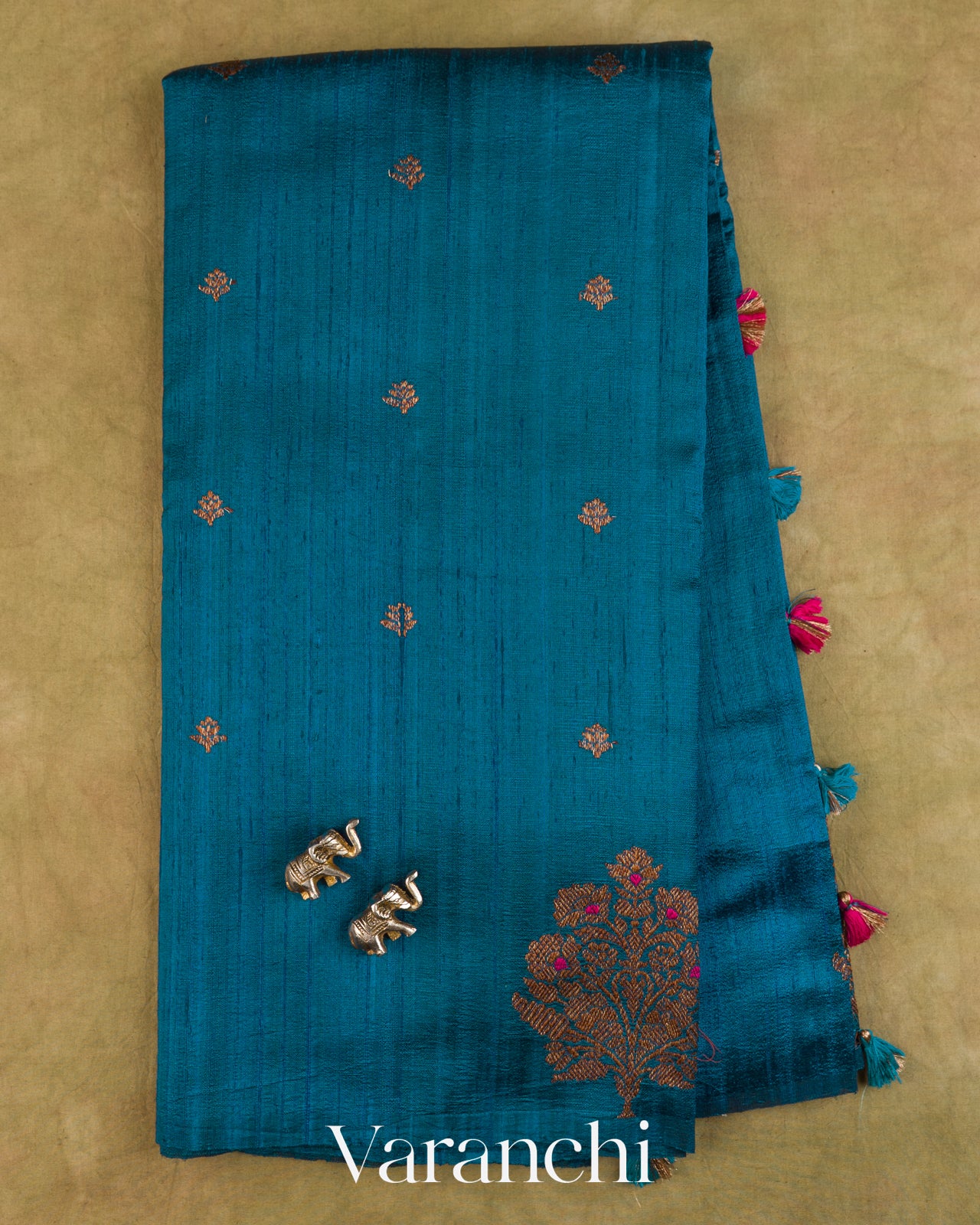 Royal Blue Borderless Pure Raw Silk Handloom Saree — Full Saree