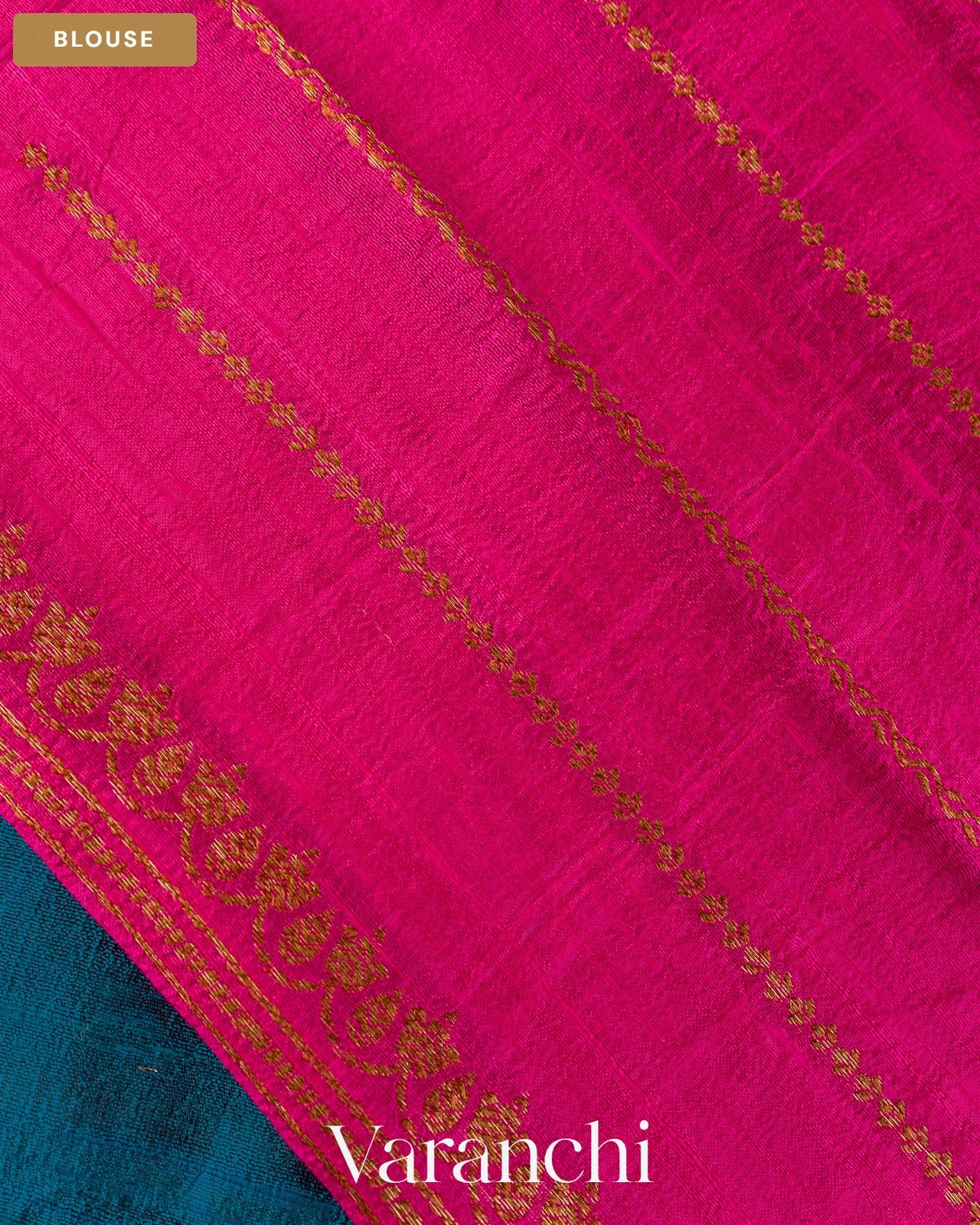 Royal Blue Borderless Pure Raw Silk Handloom Saree — Blouse