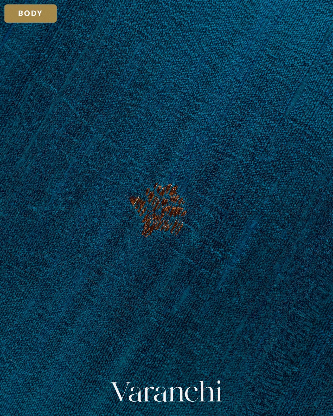 Royal Blue Borderless Pure Raw Silk Handloom Saree — Body