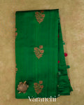 Emerald Green Borderless Pure Raw Silk Handloom Saree — Full Saree