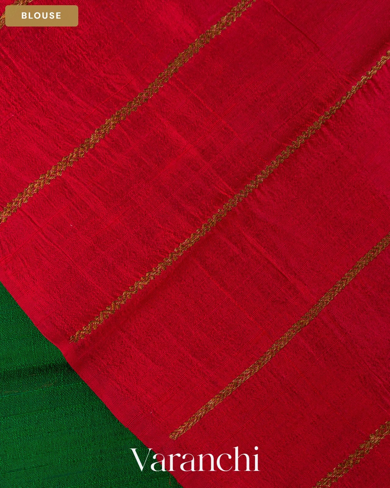 Emerald Green Borderless Pure Raw Silk Handloom Saree — Blouse