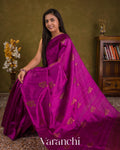 Rich Magenta Borderless Pure Raw Silk Handloom Saree — Draped