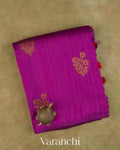 Rich Magenta Borderless Pure Raw Silk Handloom Saree — Folded