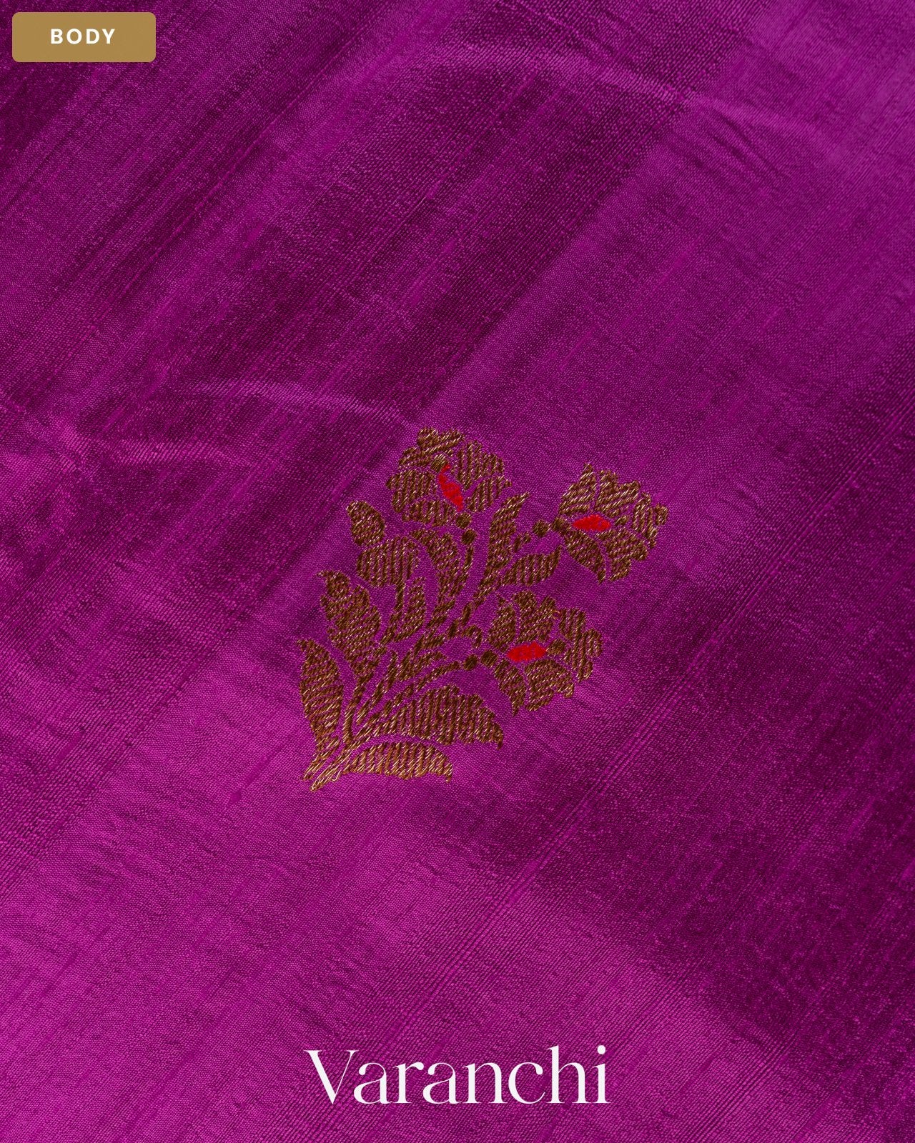 Rich Magenta Borderless Pure Raw Silk Handloom Saree — Body