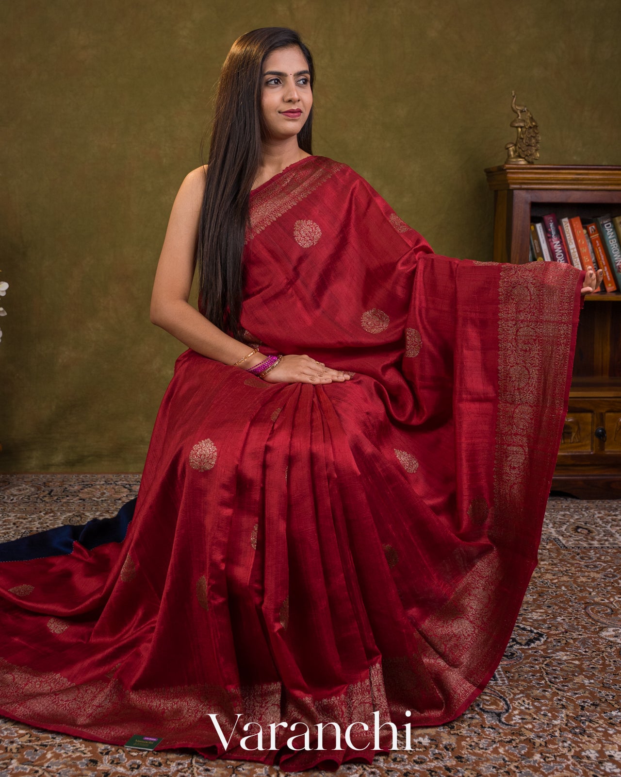 Wine Red Pure Raw Silk Handloom Saree — Draped