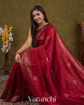 Wine Red Pure Raw Silk Handloom Saree — Draped