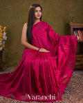Rani Pink Striped Pure Raw Silk Handloom Saree — Draped