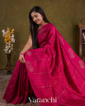 Rani Pink Striped Pure Raw Silk Handloom Saree — Draped