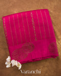 Rani Pink Striped Pure Raw Silk Handloom Saree — Folded