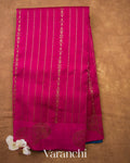 Rani Pink Striped Pure Raw Silk Handloom Saree — Full Saree