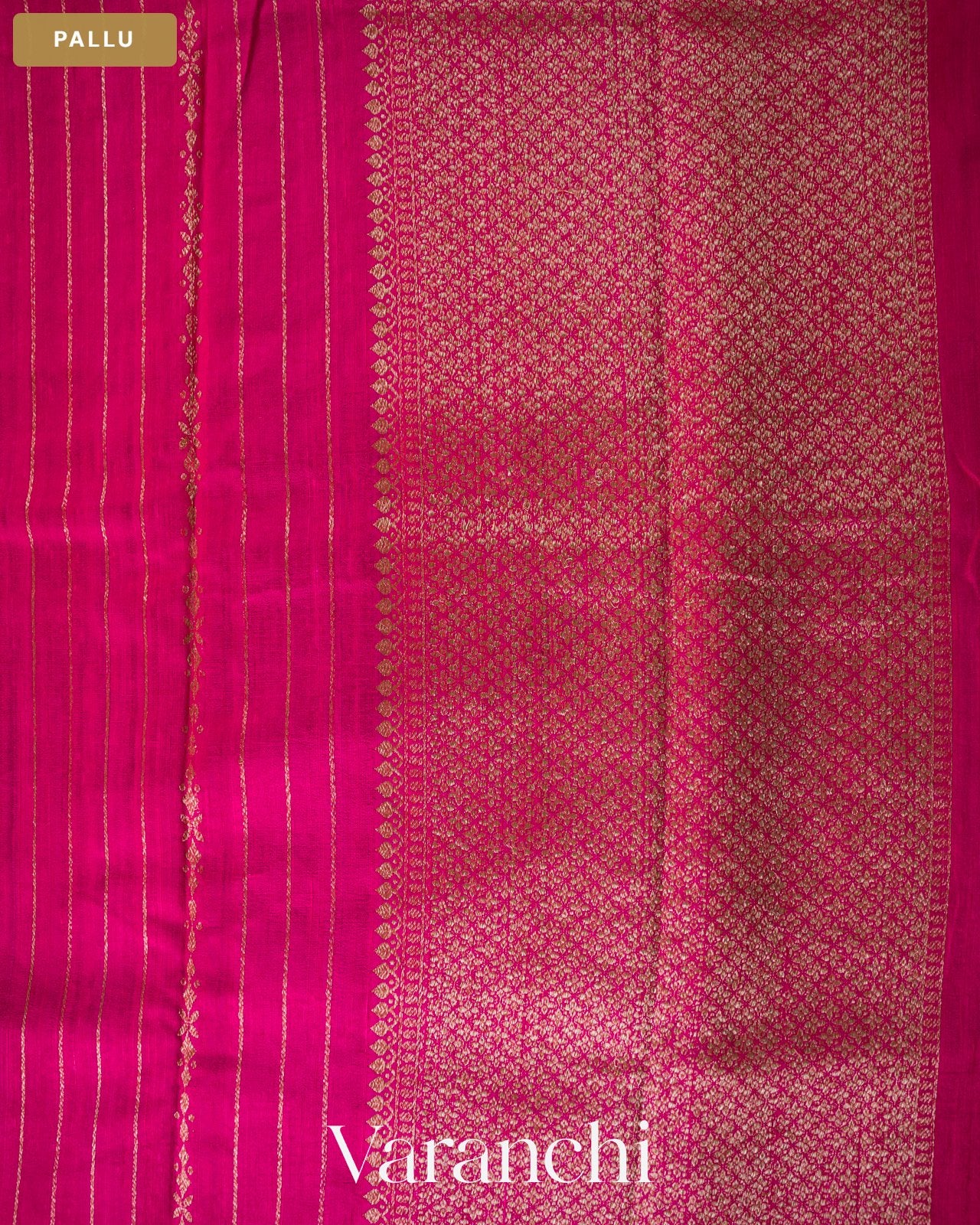 Rani Pink Striped Pure Raw Silk Handloom Saree — Pallu