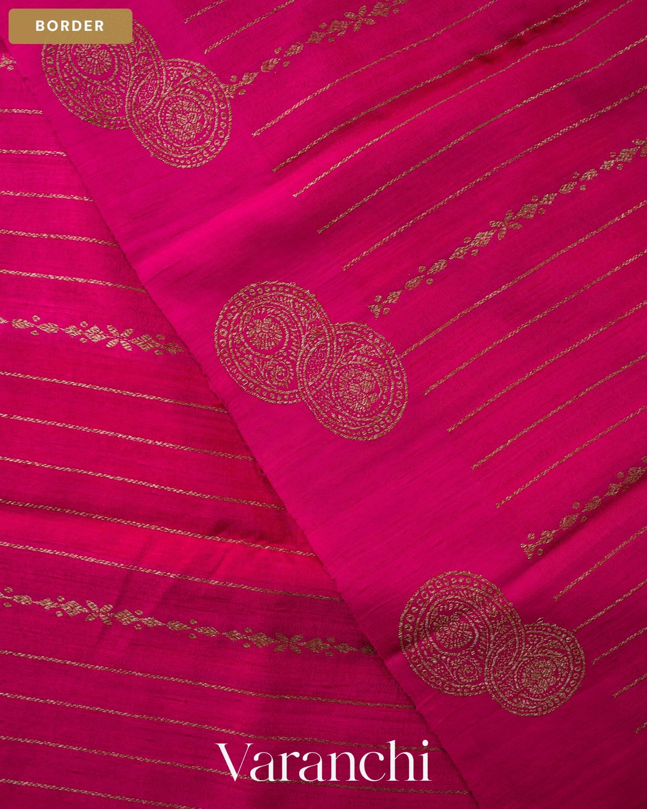 Rani Pink Striped Pure Raw Silk Handloom Saree — Border