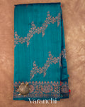Royal Blue Floral Lehariya Pure Raw Silk Handloom Saree — Full Saree