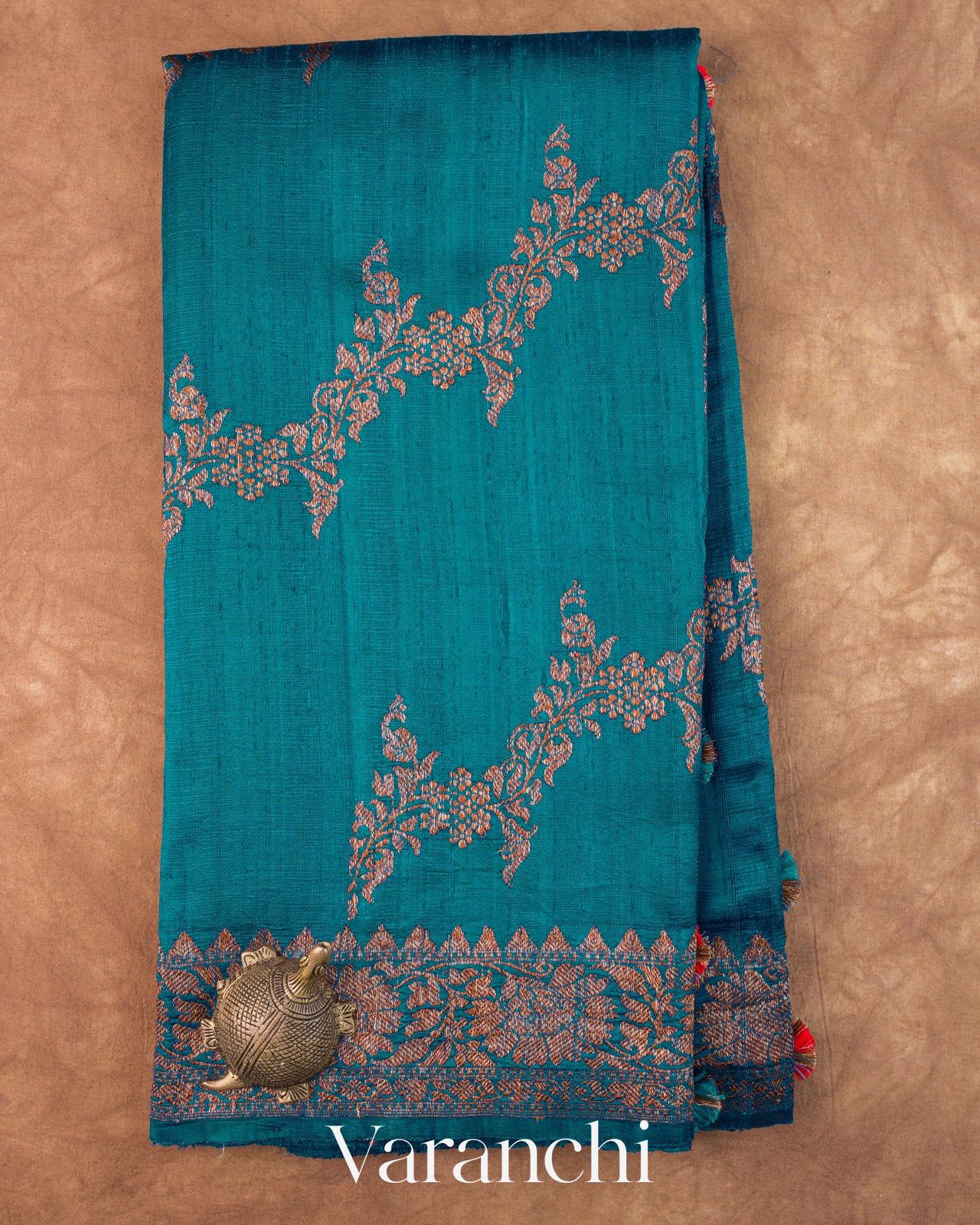 Royal Blue Floral Lehariya Pure Raw Silk Handloom Saree — Full Saree
