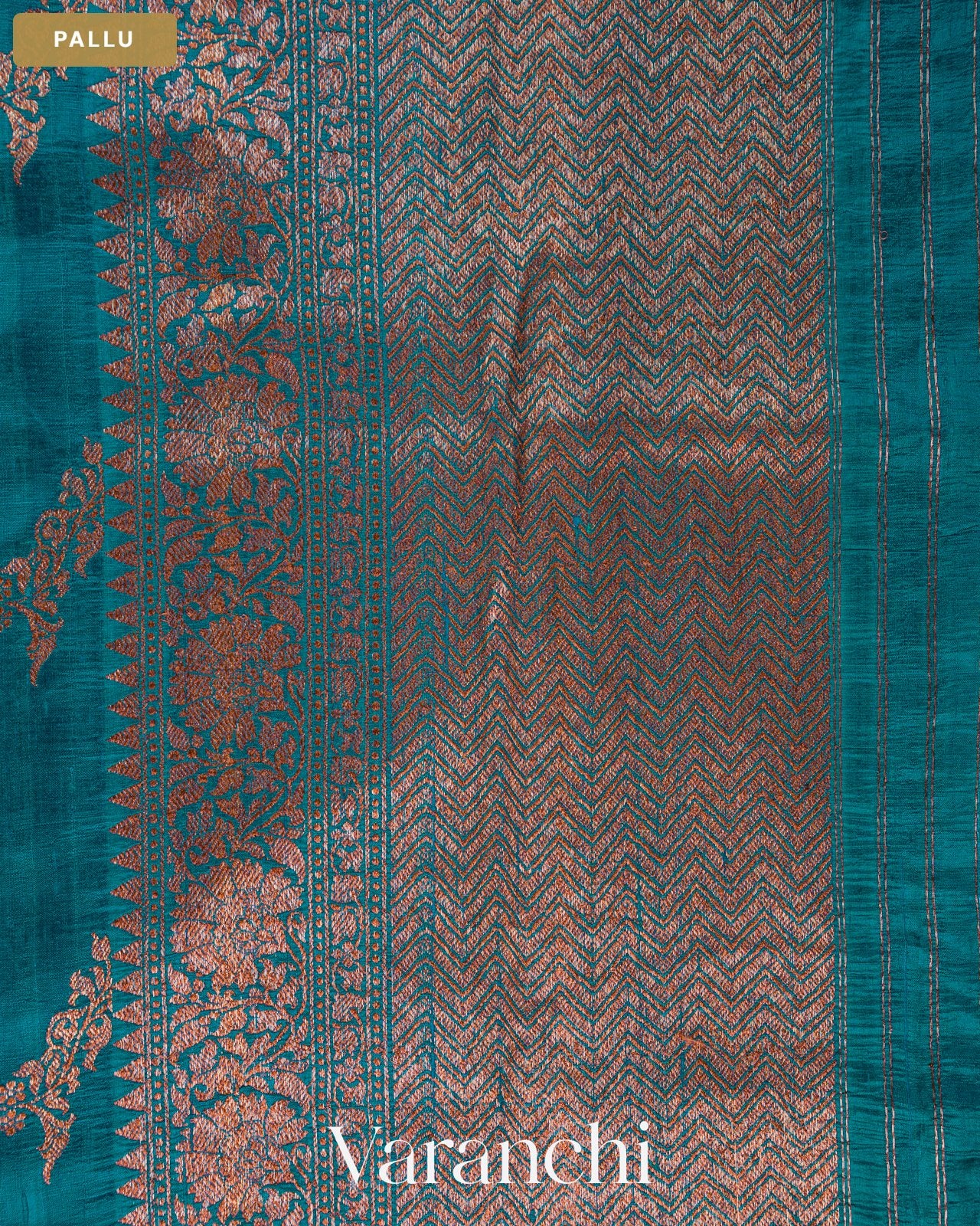 Royal Blue Floral Lehariya Pure Raw Silk Handloom Saree — Pallu