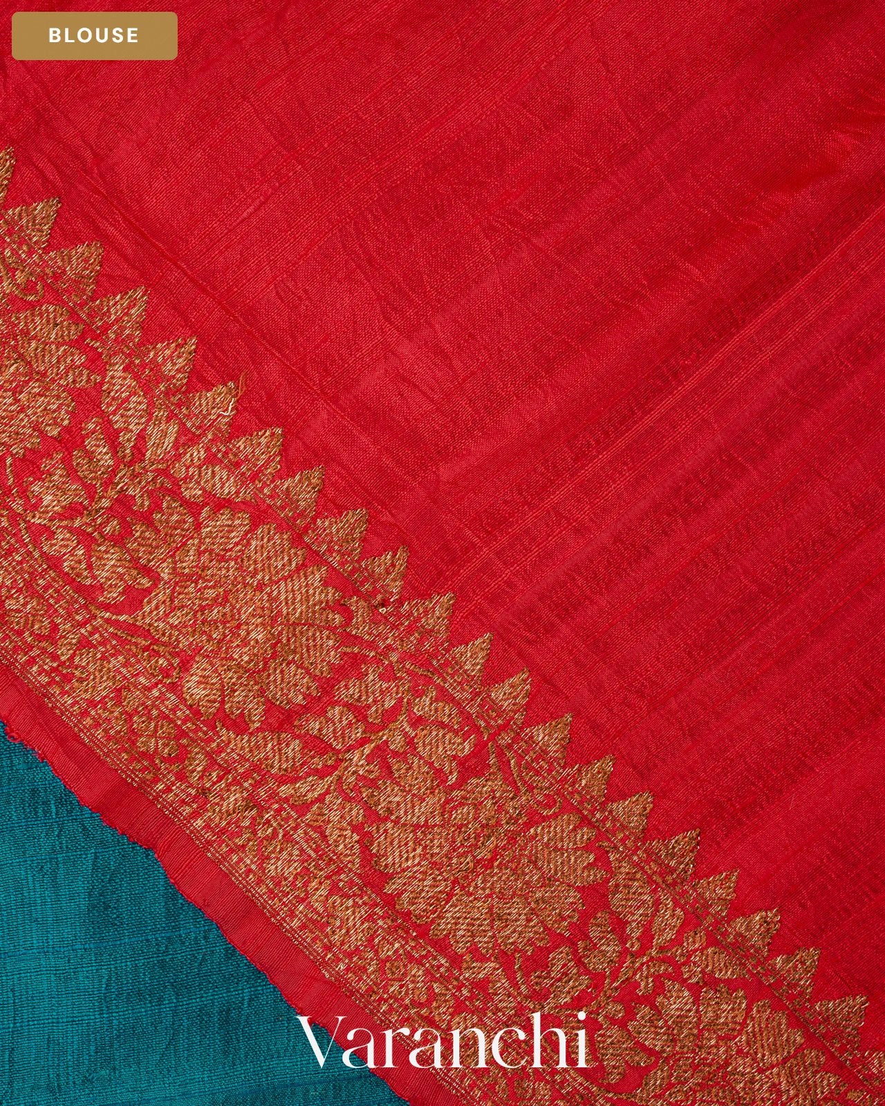 Royal Blue Floral Lehariya Pure Raw Silk Handloom Saree — Blouse