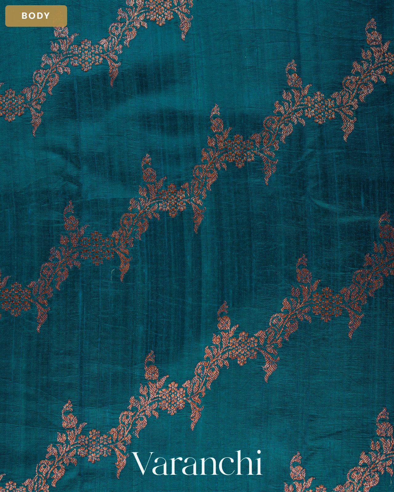 Royal Blue Floral Lehariya Pure Raw Silk Handloom Saree — Body