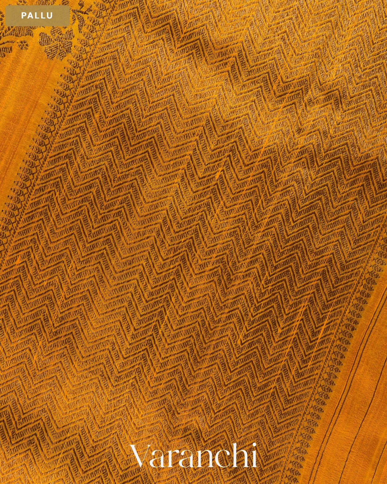 Marigold Yellow Lehariya Pure Raw Silk Handloom Saree — Pallu