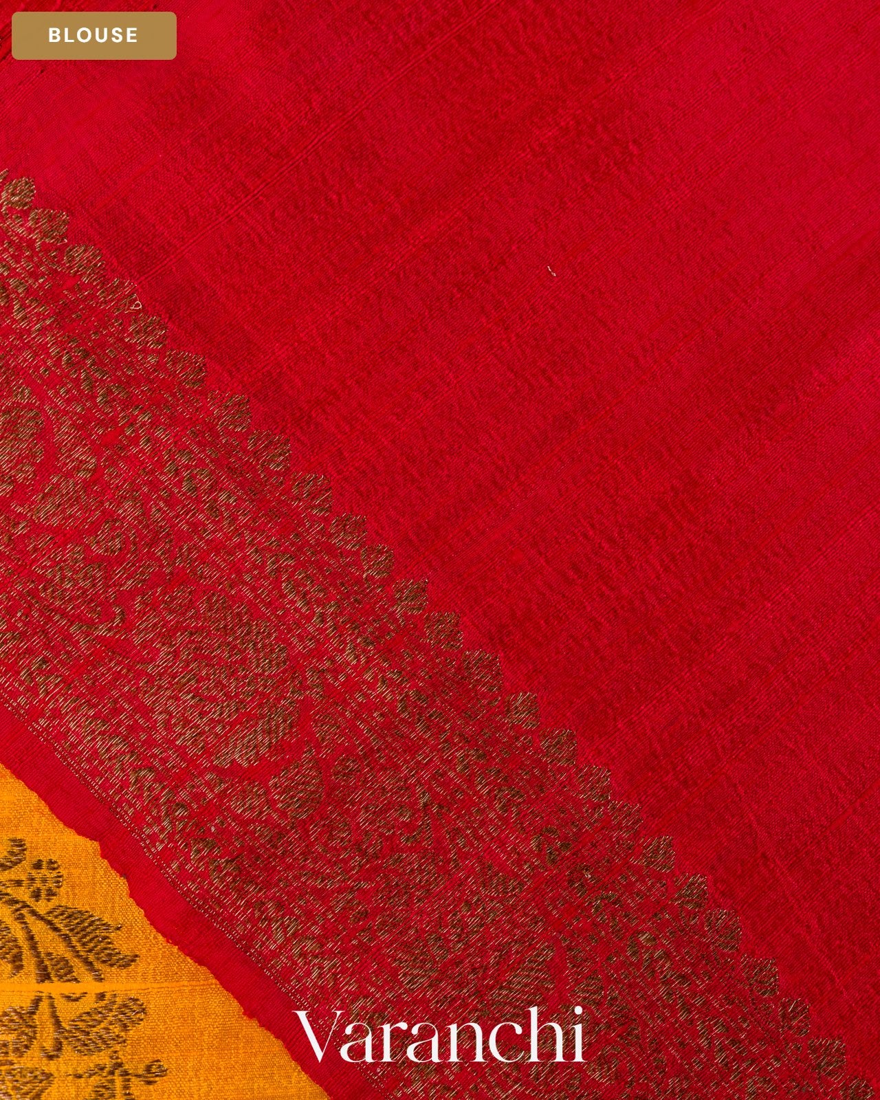 Marigold Yellow Lehariya Pure Raw Silk Handloom Saree — Blouse