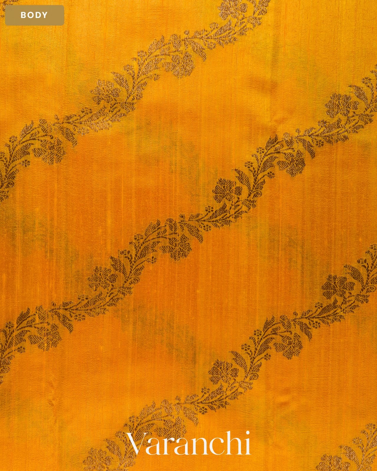 Marigold Yellow Lehariya Pure Raw Silk Handloom Saree — Body