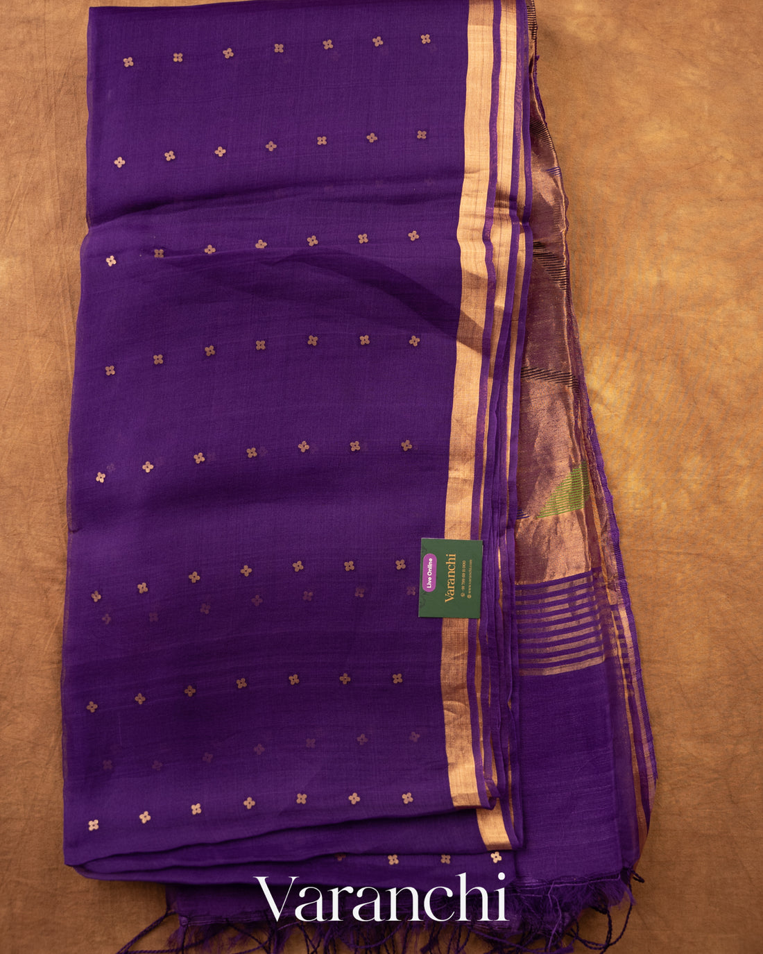 Royal Purple Sequin with Jamdani Paithani Pallu Pure Muslin Silk Handloom Saree — Folded