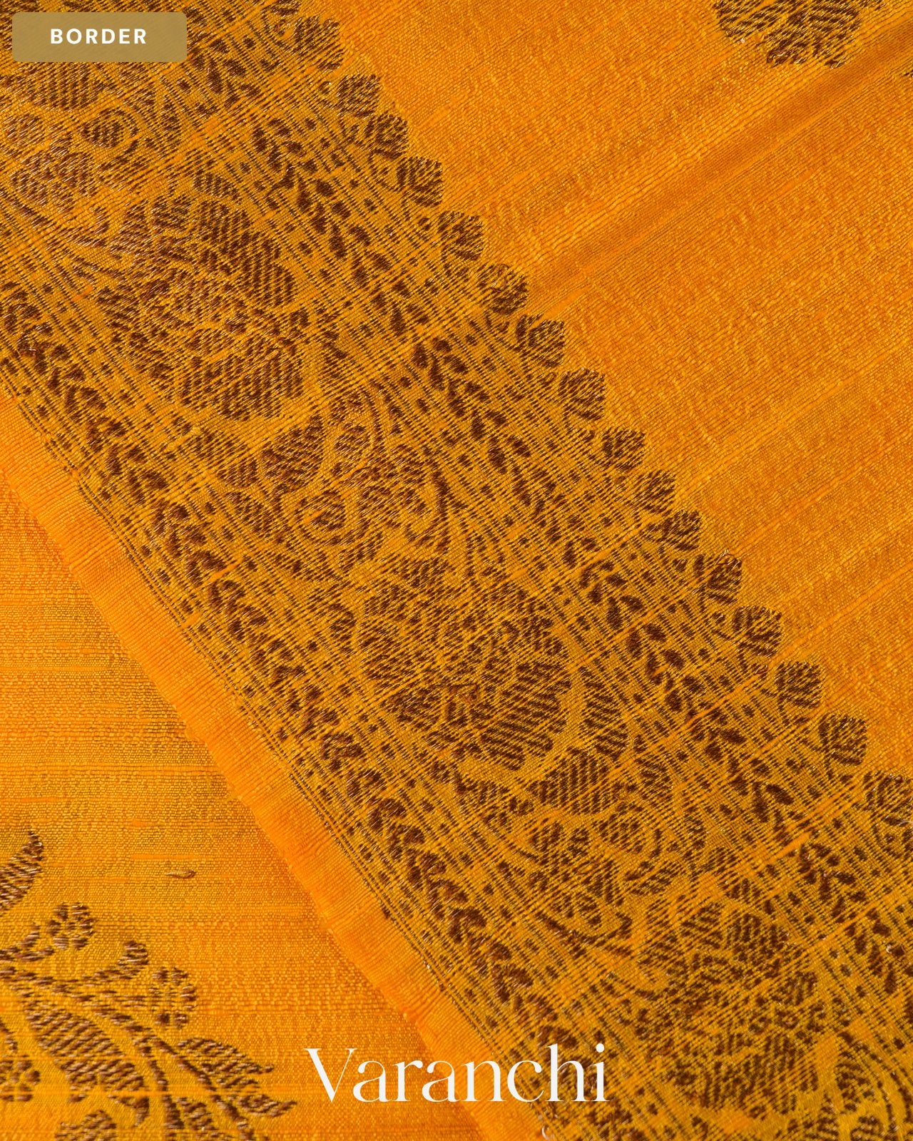 Marigold Yellow Lehariya Pure Raw Silk Handloom Saree — Border