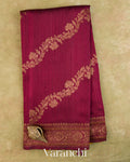 Wine Maroon Floral Lehariya Pure Raw Silk Handloom Saree — Full Saree