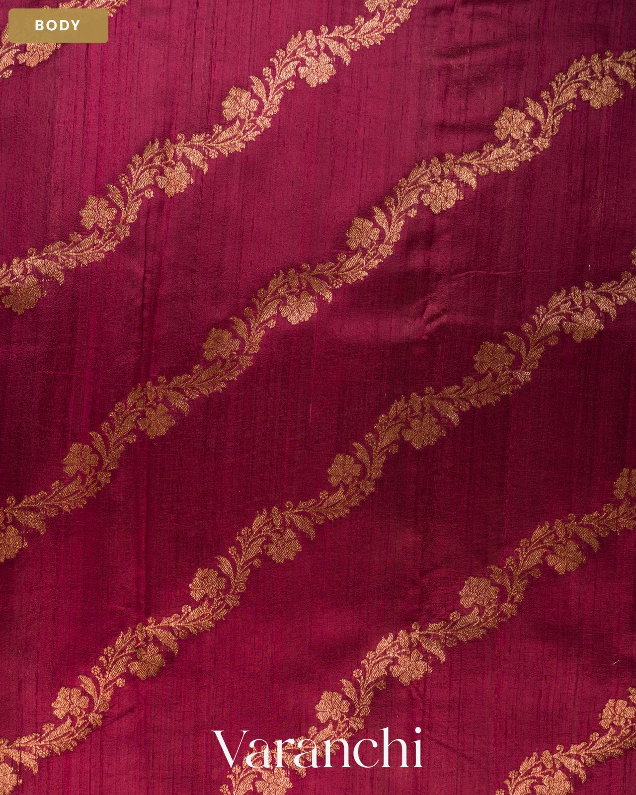 Wine Maroon Floral Lehariya Pure Raw Silk Handloom Saree — Body