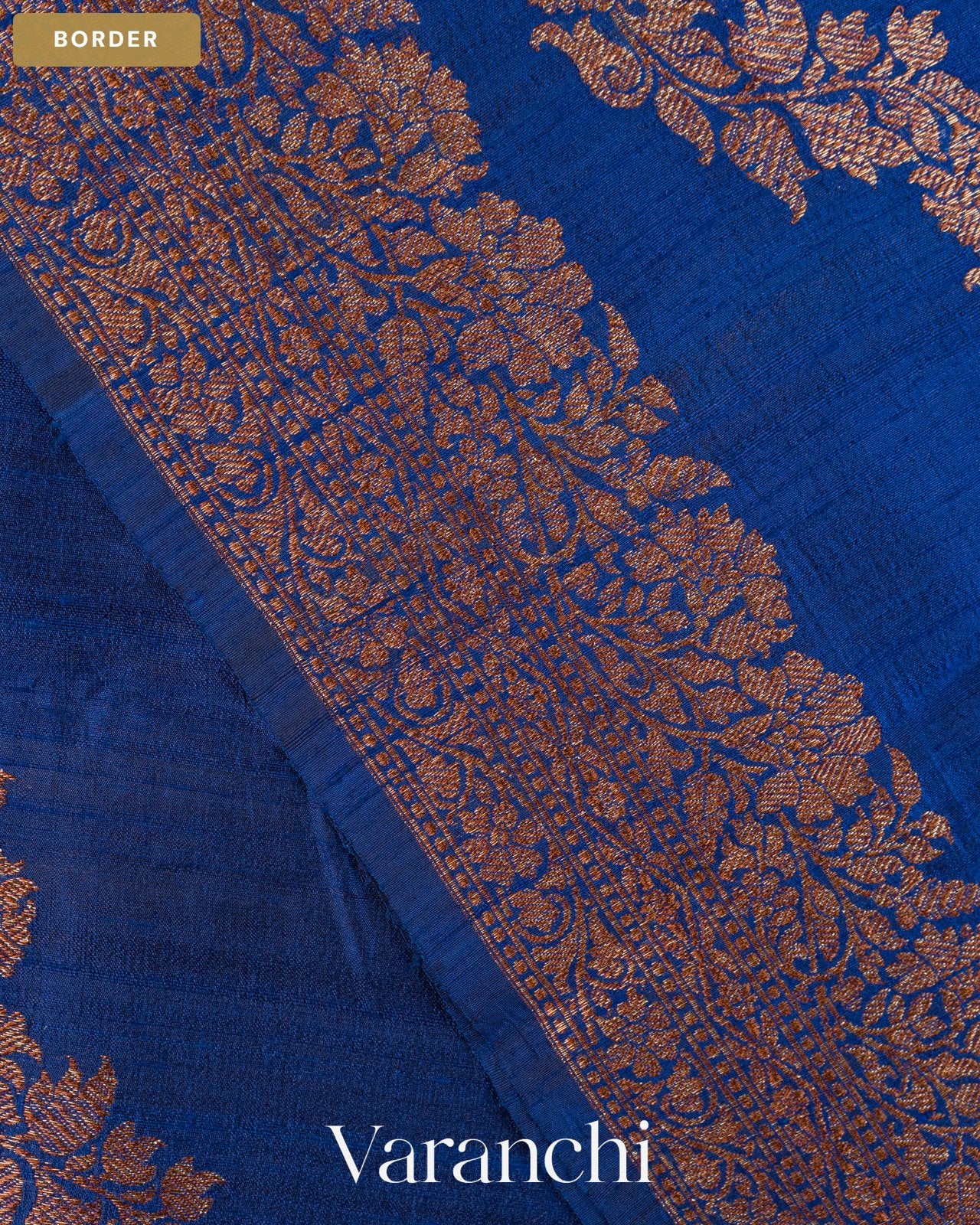 Royal Blue Floral Lehariya Pure Raw Silk Handloom Saree — Border