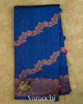 Royal Blue Floral Lehariya Pure Raw Silk Handloom Saree — Full Saree