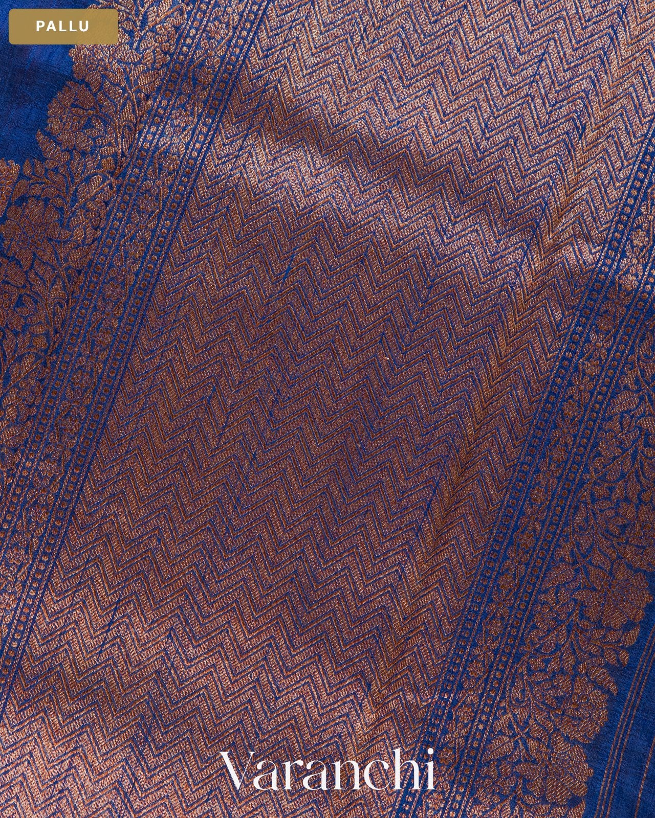 Royal Blue Floral Lehariya Pure Raw Silk Handloom Saree — Pallu