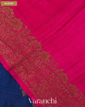 Royal Blue Floral Lehariya Pure Raw Silk Handloom Saree — Blouse