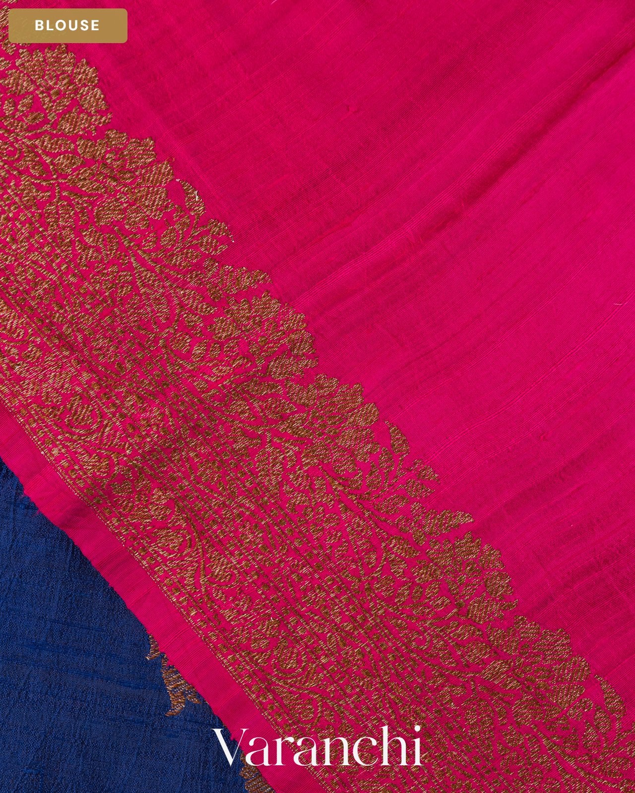 Royal Blue Floral Lehariya Pure Raw Silk Handloom Saree — Blouse