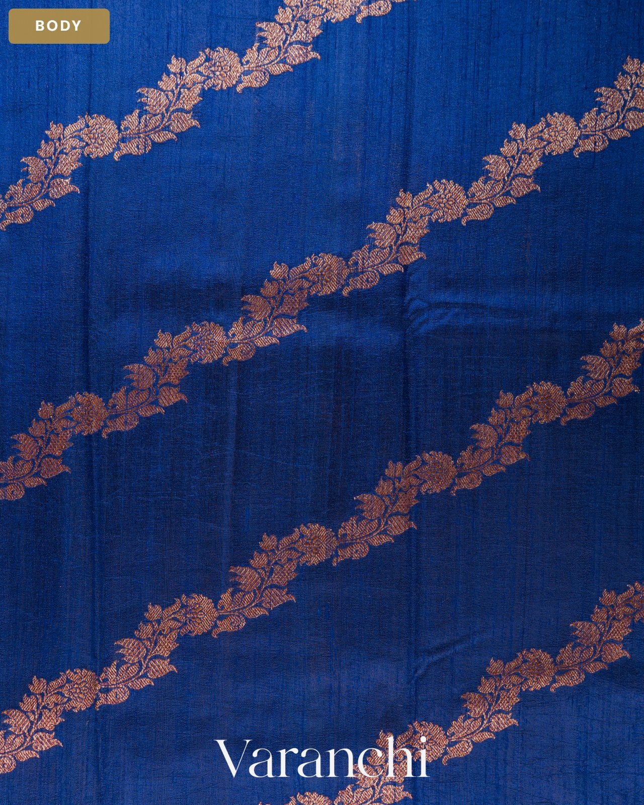 Royal Blue Floral Lehariya Pure Raw Silk Handloom Saree — Body