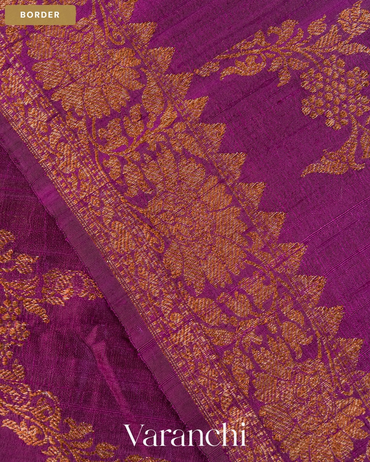 Wine Purple Floral Lehariya Pure Raw Silk Handloom Saree — Border