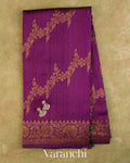 Wine Purple Floral Lehariya Pure Raw Silk Handloom Saree — Full Saree