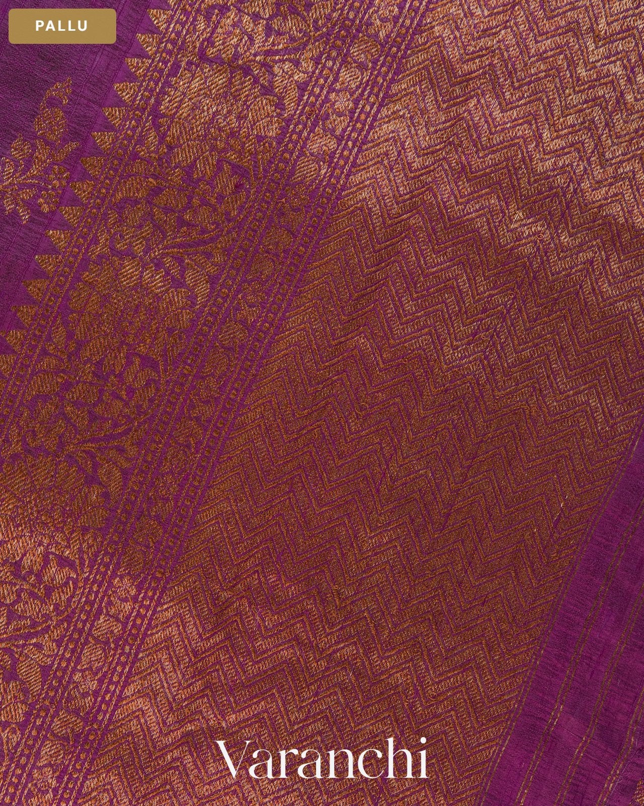 Wine Purple Floral Lehariya Pure Raw Silk Handloom Saree — Pallu