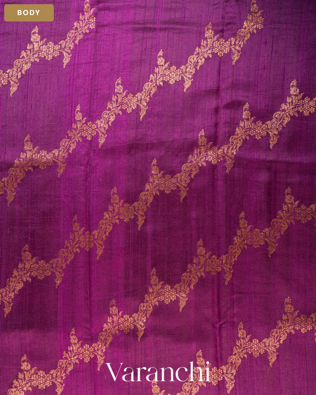Wine Purple Floral Lehariya Pure Raw Silk Handloom Saree — Body