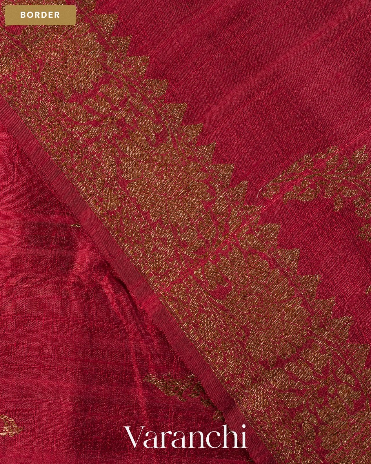 Wine Red Floral Lehariya Pure Raw Silk Handloom Saree — Border