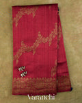 Wine Red Floral Lehariya Pure Raw Silk Handloom Saree — Full Saree