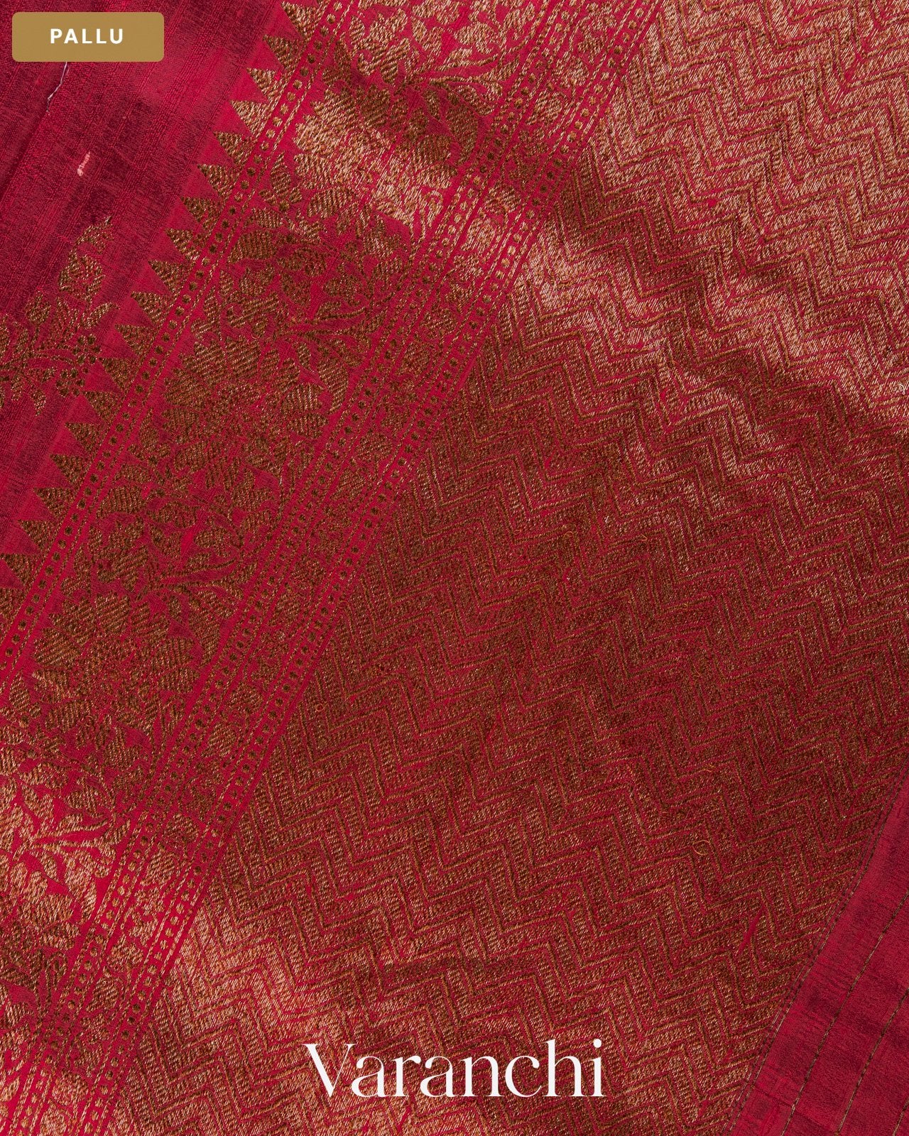 Wine Red Floral Lehariya Pure Raw Silk Handloom Saree — Pallu