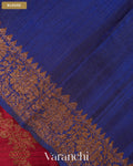 Wine Red Floral Lehariya Pure Raw Silk Handloom Saree — Blouse