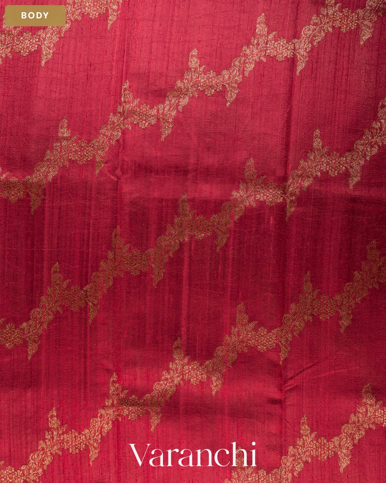 Wine Red Floral Lehariya Pure Raw Silk Handloom Saree — Body