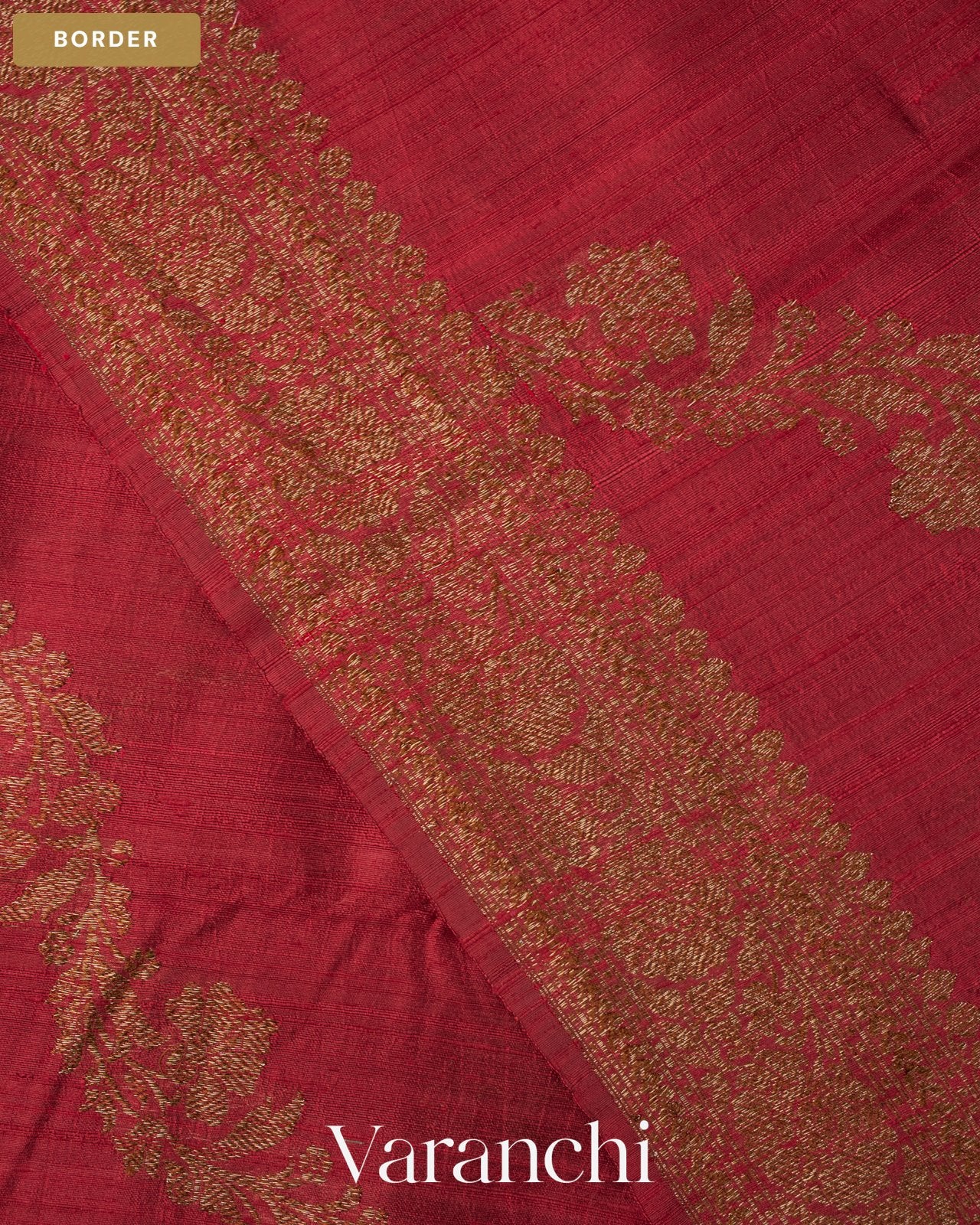 Maroon Floral Lehariya Pure Raw Silk Handloom Saree — Border