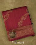 Maroon Floral Lehariya Pure Raw Silk Handloom Saree — Folded