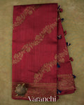 Maroon Floral Lehariya Pure Raw Silk Handloom Saree — Full Saree