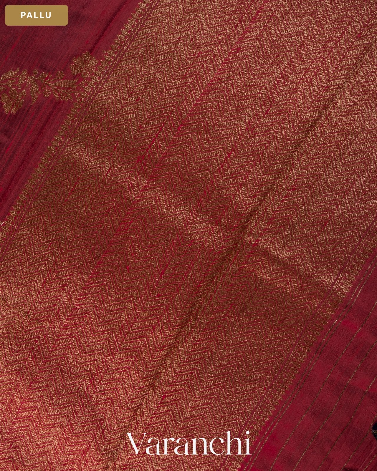 Maroon Floral Lehariya Pure Raw Silk Handloom Saree — Pallu